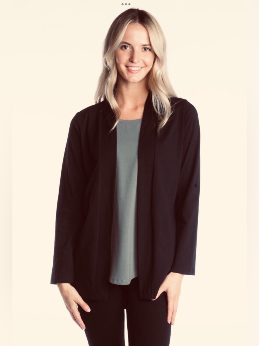 DKR Apparel Cotton Blend Convertible Sleeve Open Cardigan-Black